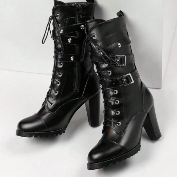 Women's High-heeled Lace-up Platform Boots - Picture 4 of 6